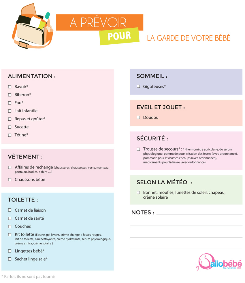 Kit garde de bébé : liste du matériel à fournir