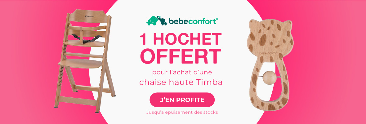 Bebeconfort : Pour l'achat d'une chaise haute Timba, un hochet en bois safari offert
