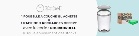 Korbell : Une poubelle à couches 16L achetée = un pack de 3 recharges poubelle à couches 16L offert