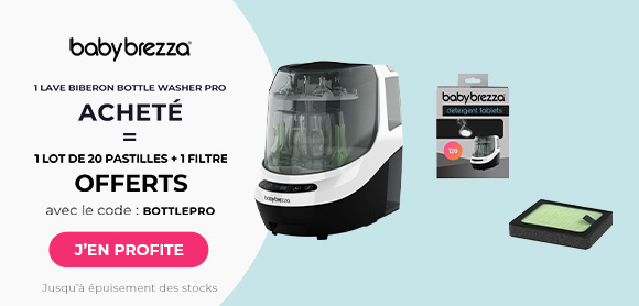 Babybrezza : 1 Bottle Washer Pro acheté = 1 lot de 120 pastilles + filtres offerts