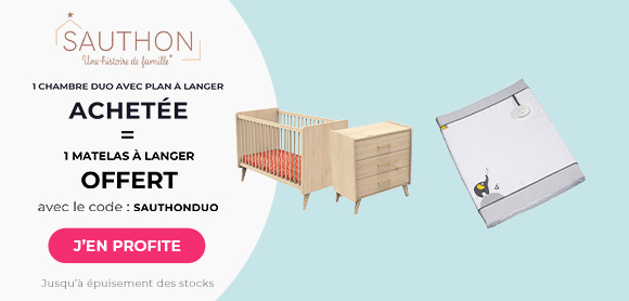 1 chambre duo Sauthon avec plan à langer = 1 matelas à langer Babyfan offert