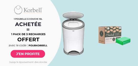Korbell : Une poubelle à couches 16L achetée = un pack de 3 recharges poubelle à couches 16L offert