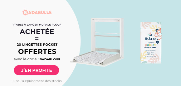 Une table à langer Plouf acheté = un pocket x20 lingettes bébé visage