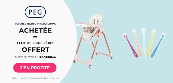 Une chaise haute PEG prima pappa achetée = un lot de 5 cuillères offert