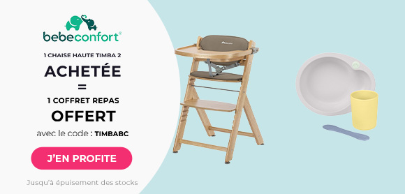 Bebeconfort : Une chaise haute Timba 2 acheté = Un coffret repas nomade offert