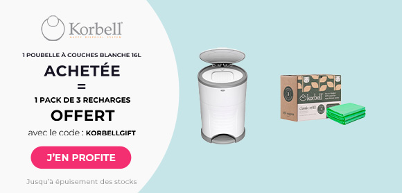 Korbell : Une poubelle à couches blanche 16L = Un pack de 3 recharges poubelle à couches 16L offert