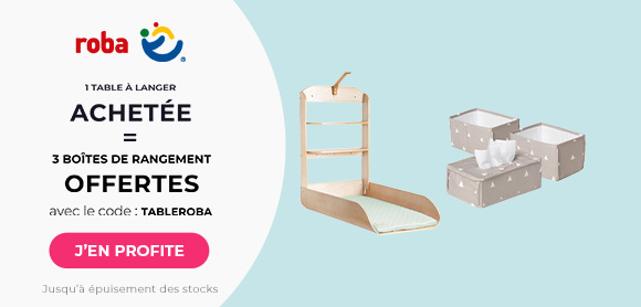 Roba : Une table à langer achetée = un lot de 3 boîtes de rangement offert