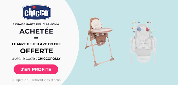 Chicco : Une chaise haute Polly Armonia = Une barre de jeu Arc en ciel offerte