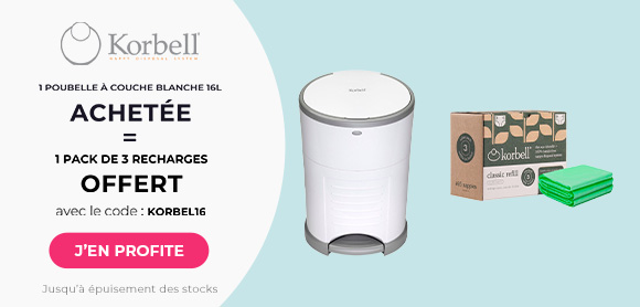 Korbell : Une poubelle à couches blanche 16L achetée = un pack de 3 recharges poubelle à couches 16L offert