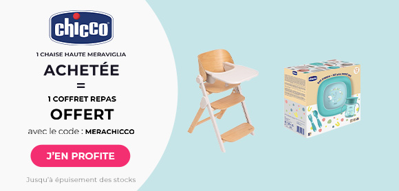 Chicco : Une chaise haute Meraviglia achetée = un coffret repas offert